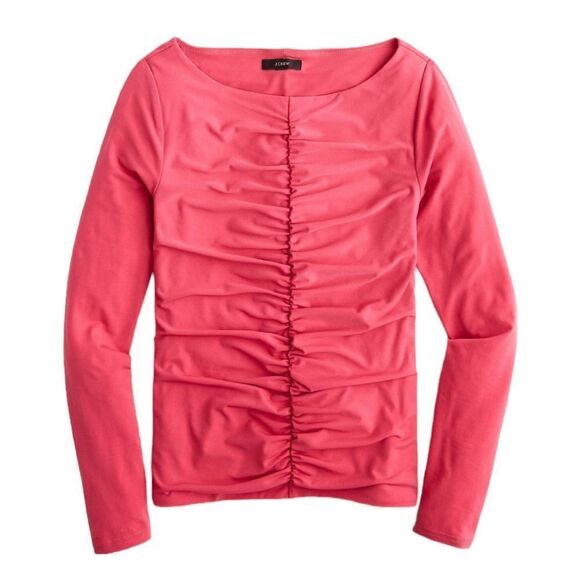 J.Crew Ruched long-sleeve matte jersey top Dragon Fruit NWT L - Picture 1 of 6